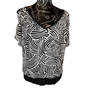 Old‎ Navy Abstract Cold Shoulder Women's Large Black White Blouse
